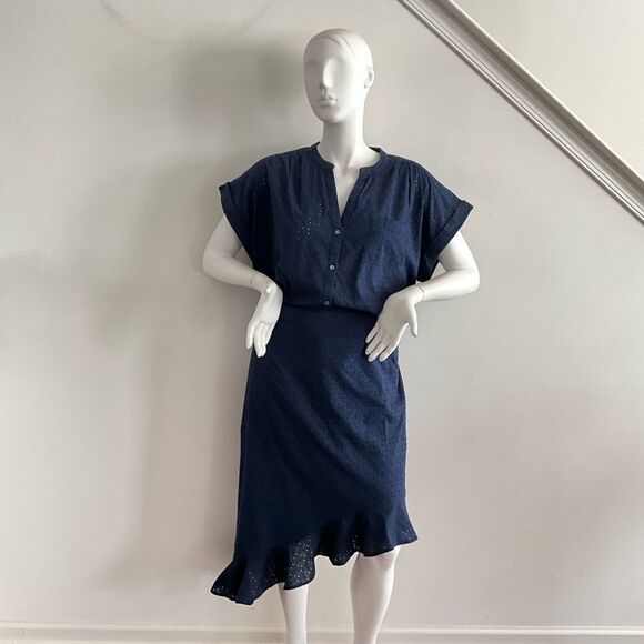 J. Crew Mercantile Blue Skirt Set Navy Blue 2 Piece Short Sleeve XL - Picture 7 of 9